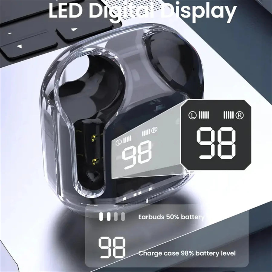 T2 Transparent Bluetooth Earphones – HIFI Sound, LED Power Display & True Wireless Freedom