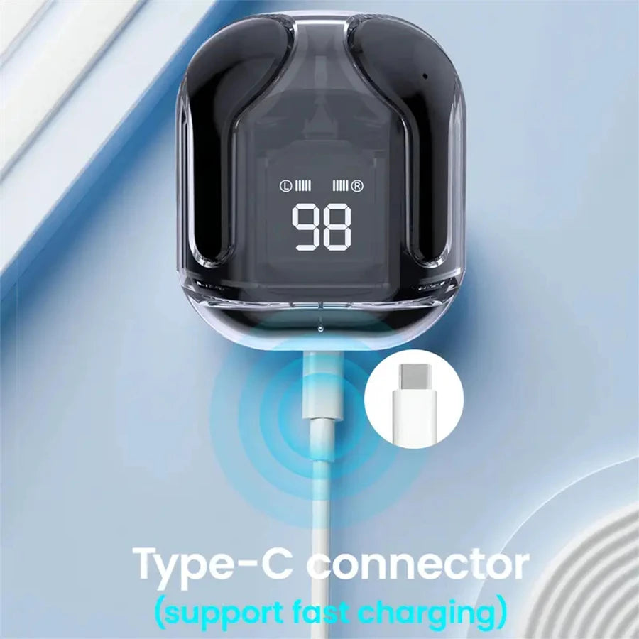 T2 Transparent Bluetooth Earphones – HIFI Sound, LED Power Display & True Wireless Freedom